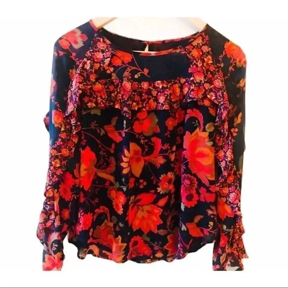LOFT Ruffle Trim Flowy Long Sleeves Blouse - Picture 1 of 6
